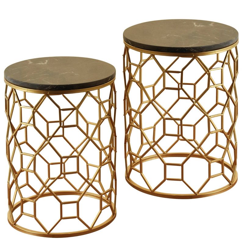 Set of 2 Round Marble Side Tables - Gold - Stylecraft, 1 of 11