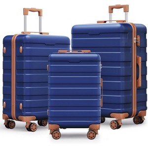 SKONYON 3pc Hardside Checked Spinner Luggage Set with TSA Lock 360° Spinner Wheels and Durable Shell - 1 of 4