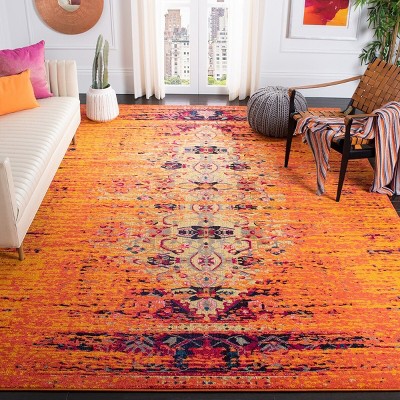 Large Red and Orange Synthetic Rectangular Area Rug