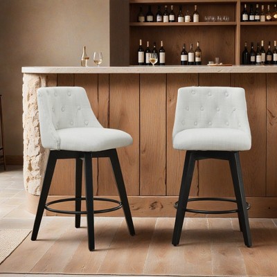 25" Swivel Bar Stools Set of 2-Modern Counter Height Stools with Linen Upholstery&Button Tufted Back - Leovsnove