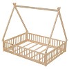 CAVINAS Twin/Full Size Kids Montessori Bed with Guardrails,Floor Bed with Tent-shaped Design for Bedroom,White/Brown/Gray/Off-White - 4 of 4
