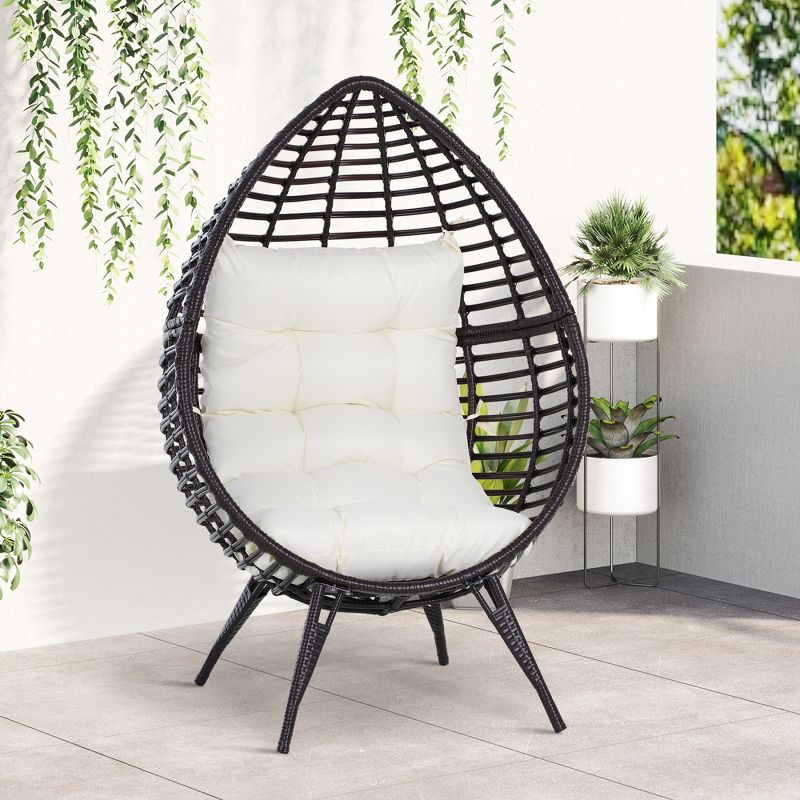 Outsunny Patio Wicker Lounge Chair with Soft Cushion, Outdoor/Indoor PE Rattan Egg Teardrop Cuddle Chair with Height Adjustable Knob for Backyard Garden Lawn Living Room, 2 of 9