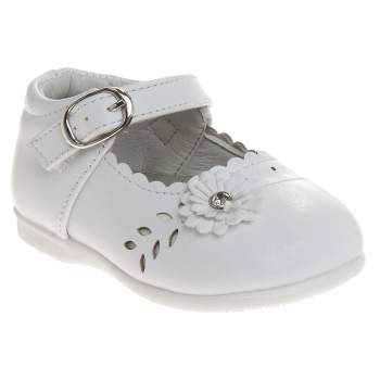 Josmo Baby Girls' Mary Jane Flats with Flower Detail: Non-Slip Sole Wedding Flower Girls' Shoes (Infants/Toddler Sizes)