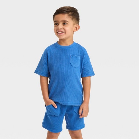 Toddler Boys' Short Sleeve Thermal Top and Shorts Set - Cat & Jack™ Blue 12M