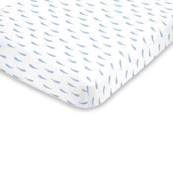 NoJo Super Soft Blue and White Watercolor Narwhal Fitted Mini Crib Sheet