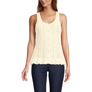 Lands' End Women's Cotton Boucle Ruffle Hem Sleeveless Sweater - 1 of 3