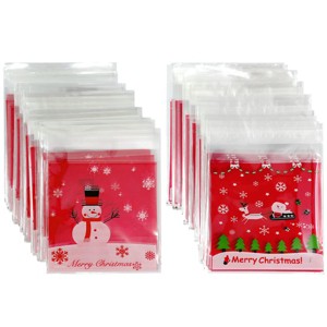 Wrapables Transparent Self-Adhesive 4" x 4" Candy and Cookie Bags, Favor Treat Bags for Parties and Wedding (200pcs), Snowman & Sleigh Ride - 1 of 4