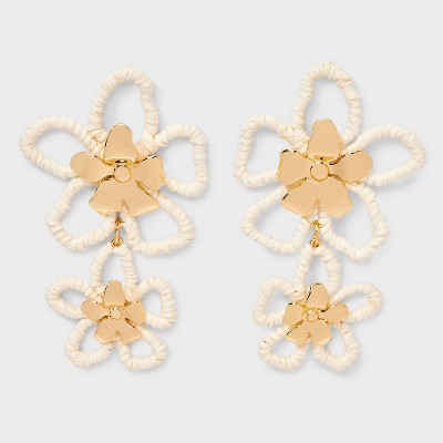 Raffia Flower Drop Earrings - A New Day™ White