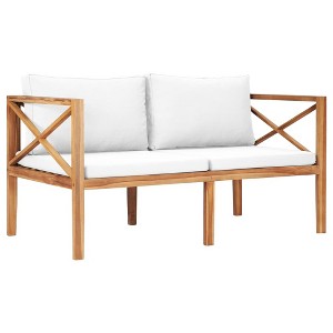vidaXL Patio Bench with Cream Cushions Solid Teak Wood - 1 of 4