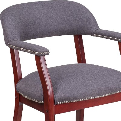 Gray Fabric and Wood Conference Chair with Nail Trim