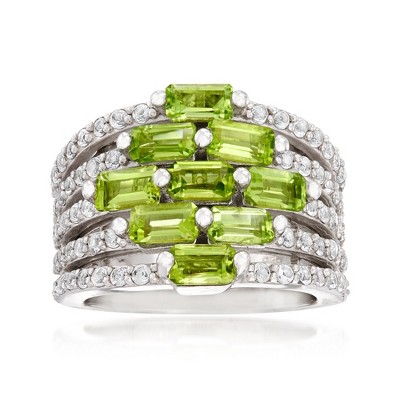 Ross-Simons 3.40 ct. t.w. Peridot and .60 ct. t.w. White Topaz Multi-Row Ring in Sterling Silver