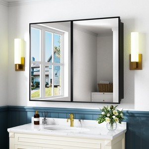 Elise Bathroom Medicine Cabinet with Mirror, Surface or Recessed Mount, Adjustable Tempered Glass Shelves, Reversible - 1 of 4
