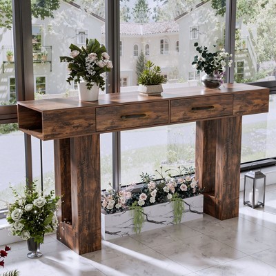 Dolonm 63 inch U-Shaped Console Table&2-Drawer,USB-C Outlet&LED Lights,Easy Assembly,for Foyer/Living Room/Hallway