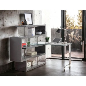PAGED L Shaped Computer Desk Modern Rotating Office Desk with 2 Wheels and Open Storage Shelves for Study - 1 of 4