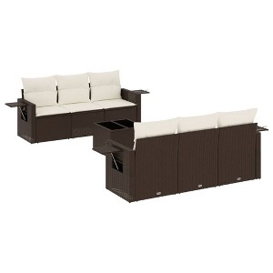 vidaXL 7 Piece Patio Sofa Set with Cushions - Brown and Cream - 1 of 4