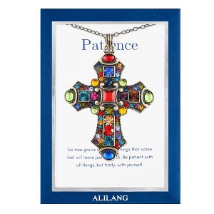 Anna-Kaci Colorful Stained Glass Rhinestone Cross Pendant Necklace Gift Message Card & Envelope Faith Jewelry Gifts - 1 of 4