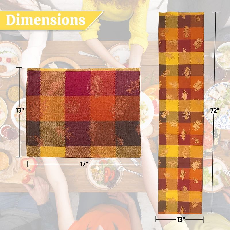 KOVOT Autumn Foliage Set: 4 Placemats & 72" Table Runner - Fall Colors with Foil Leaf Accents for Festive Thanksgiving Table Decor, 4 of 7