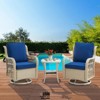 Jojoka 3pc Outdoor Wicker Rocking Bistro Set with 2 Swivel Chairs & Glass-Top Table, Rattan Patio Furniture with Cushions for Porch, Backyard - 3 of 4