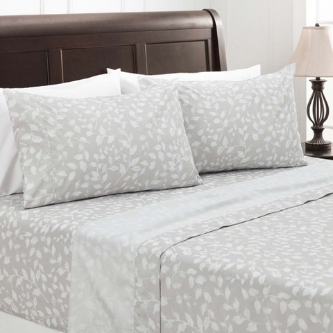 Chanasya Microfiber Bed Sheet Set 4-Piece - Soft Floral Leaves Print - Queen