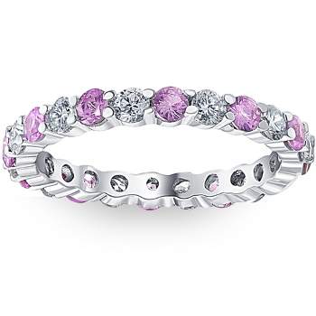 Pompeii3 1 cttw Pink Sapphire & Diamond Wedding Eternity Ring 10k White Gold