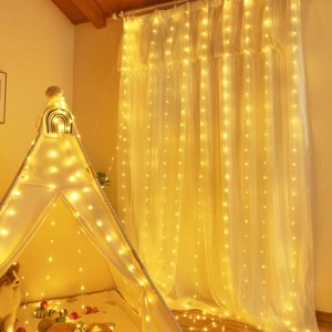 Ollny 300 LED Warm White Curtain Lights (Clear Cable, 8 Modes, Connectable, IP67 Waterproof, Plug-in) - 1 of 4