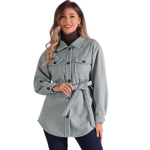 Allegra K Women's Fashion Winter Single Breasted Button Down Peacoat Belted Coats - 1 of 4