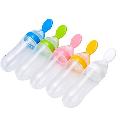 AOSTIRMOTOR 90ml High Quality Baby Food Supplement Rice Cereal Bottles Baby Milk Feeder Squeeze Feeding Bottle Silicone Spoon Feeder