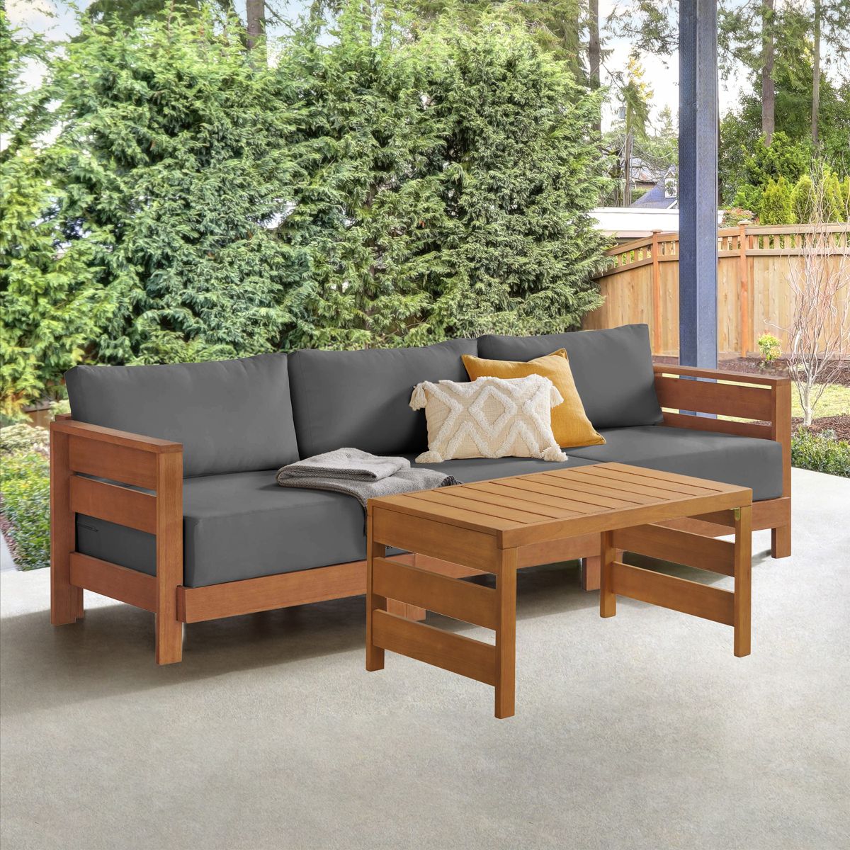 Alaterre Furniture Barton Outdoor Patio Furniture Set with Sofa and Coffee Table - Weather-Resistant Eucalyptus Wood Patio Furniture Set (Natural) - thumbnail 6