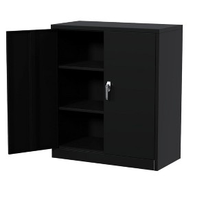 GustoWave 35" Metal Storage Unit with Lockable Doors and 2 Adjustable Shelves, Heavy Duty Steel Organizer, Easy Assembly (Black) - 1 of 4