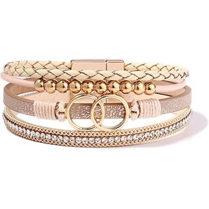 Boho Wrap Bracelet with Infinity Design, Leather Cuff Bangle with Magnetic Clasp, Stackable Jewelry Gift for Mom - 1 of 4