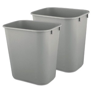 Rubbermaid Deskside Wastebasket, Plastic Trash Can, 3.5 Gallon, Gray, 2 Pack - 1 of 3