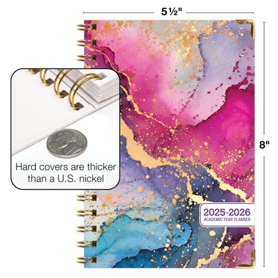 Global Printed Products Hardcover AY 2025-2026 Fashion Planner - 5.5"x8" (Rainbow Gold Marble)