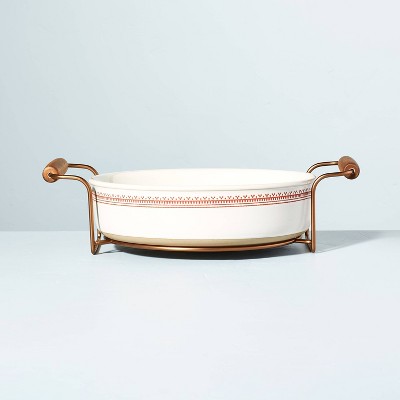 2.95qt Oven-to-Table Traditional Trim Stoneware Baking Dish with Cradle Carrier Red/Cream - Hearth & Hand™ with Magnolia