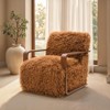 Sapphtopaz Modern Faux Fur Accent Chair with Curve Wooden Arms Upholstered Comfy Reading Chair Ultra Soft Armchair for Living Room, Bedroom - 3 of 4