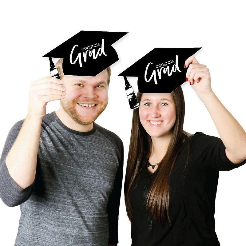 Big Dot of Happiness Black and White Graduation Hat Decorations - DIY Large Party Essentials - 20 Count, 3 of 8
