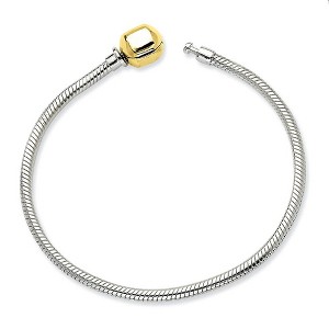 Black Bow Jewelry 3mm Silver Snake & 14k Gold Clasp Starter Bead Bracelet - 1 of 4