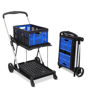 Folding Shopping Cart with Wheels, 2-Tier Collapsible Service Cart, 200LBS High-Capacity Storage Outdoor Wagon for Groceries, Hand Truck Blue - 1 of 4