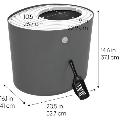 Dark Gray and White Round Top Entry Cat Litter Box with Scoop