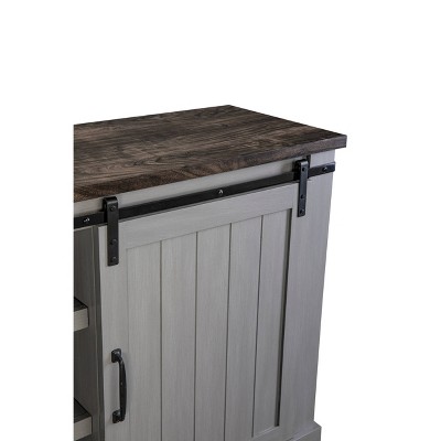 Gray Sliding Barn-Door TV Stand with Adjustable Shelves