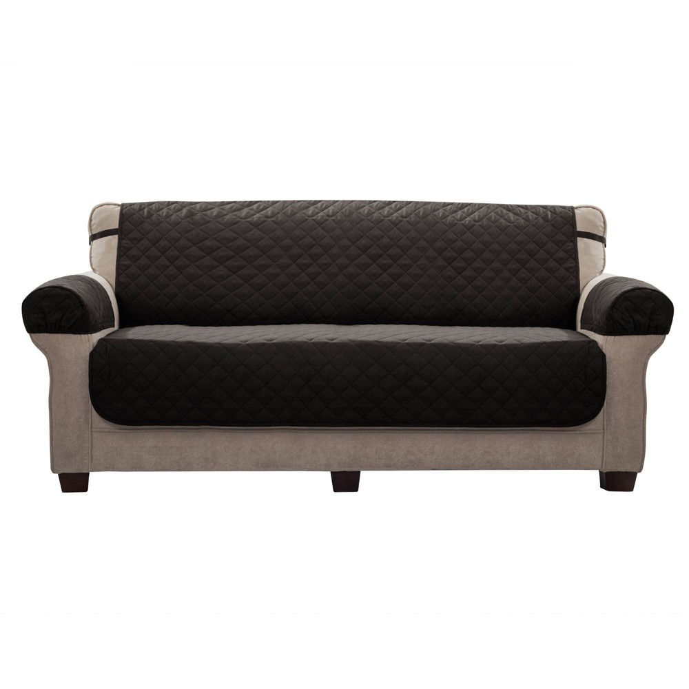 Reversible Microfiber Sofa Pet Cover with Strap Black/Gray - Maytex: Quilted Protector, Elastic Fastener Band