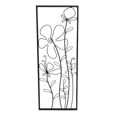 VIP Metal 35.75 in. Black Wire Frame Flower Wall Art
