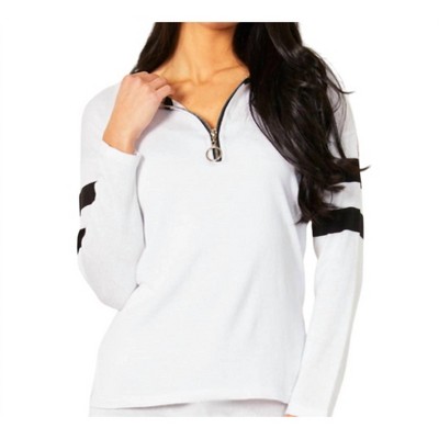 Women's Crew Stripe Zip Detail Top - Angel Apparel