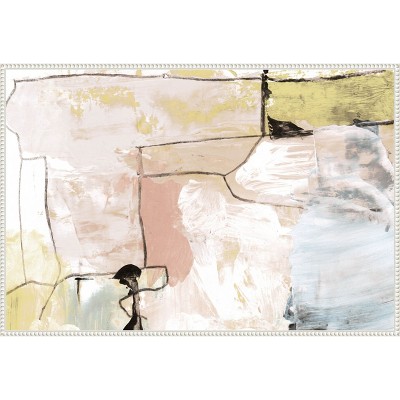 Abstract Pastels Graphic Art on Canvas with White Beaded Frame