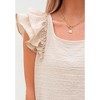 Amaryllis Women’s Ruffle Sleeve Back Bow Textured Woven Top Square Neckline Feminine Fit Soft Lightweight Blouse - 3 of 4