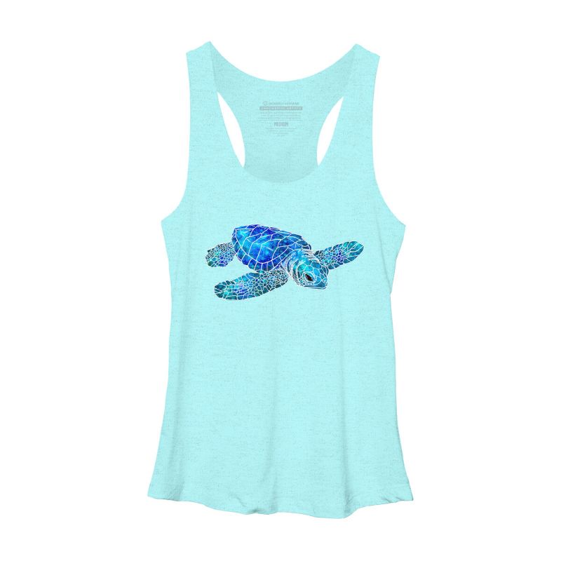 Women's Design By Humans Blue And Green Watercolor Sea Turtle By Maryedenoa Racerback Tank Top, 1 of 4