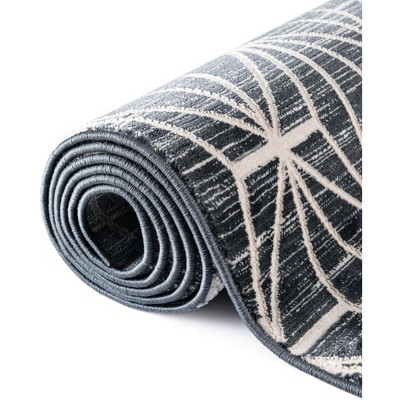 Navy Blue Geometric Indoor Runner Rug, Easy Care & Stain-resistant