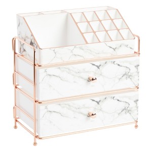 Glamlily White Marble Makeup Organizer with Rose Gold Trim, Cosmetic Storage Drawers for Vanity (9.5 x 9.5 x 5.5 in) - 1 of 4