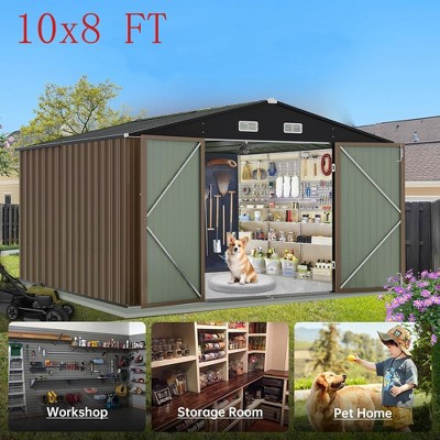 Outdoor Metal Storage Shed Steel Utility Tool House With Lockable Doors & Windows