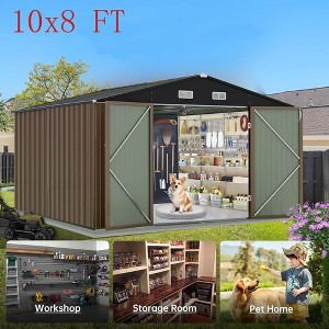 Outdoor Metal Storage Shed Steel Utility Tool House With Lockable Doors & Windows - 1 of 4