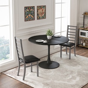 Akoasm Modern PU Leather & Metal Accent Chair With Steel Legs, High Back For Living Room, Kitchen & Bedroom Set of 2-Grey - 1 of 4